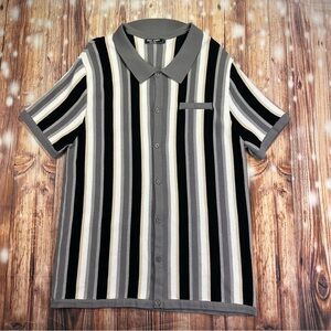 Paul Jones Knit Button Up Shirt Med Short Sleeve Striped Retro Size XL